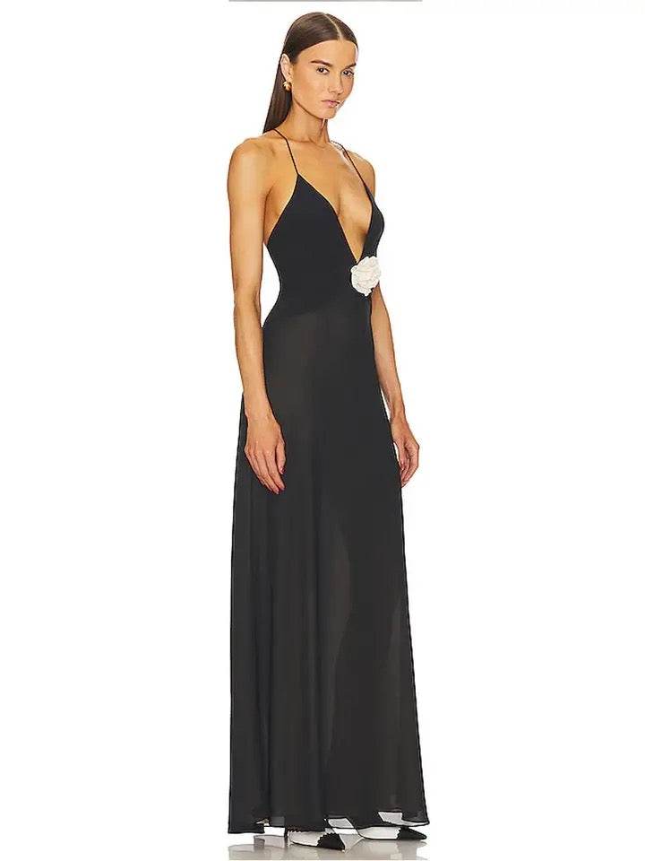 Flower Deep V-Neck Sleeveless dress - REBECATHELABEL