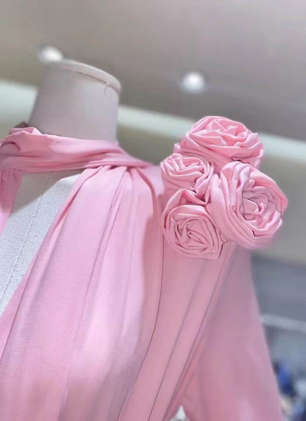 Flower Long Sleeve Sexy Pleated High Split Long Dress - REBECATHELABEL