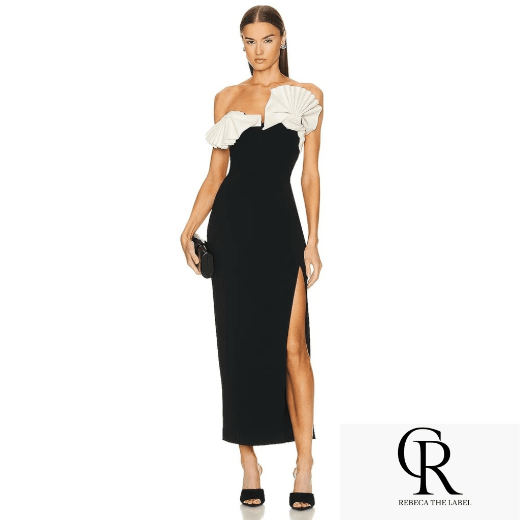 Folding Fan Strapless Sexy Tight Black and White Bandage - REBECATHELABEL