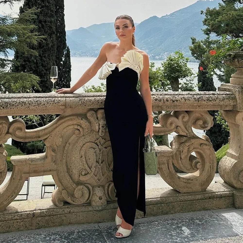 Folding Fan Strapless Sexy Tight Black and White Bandage - REBECATHELABEL