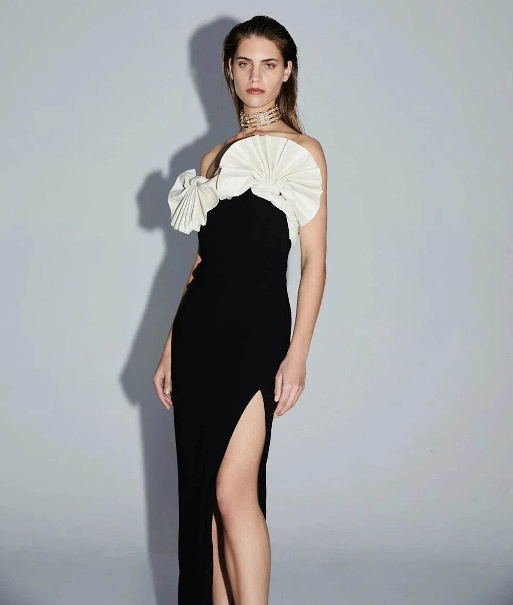 Folding Fan Strapless Sexy Tight Black and White Bandage - REBECATHELABEL