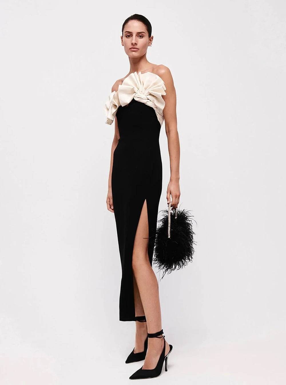 Folding Fan Strapless Sexy Tight Black and White Bandage - REBECATHELABEL