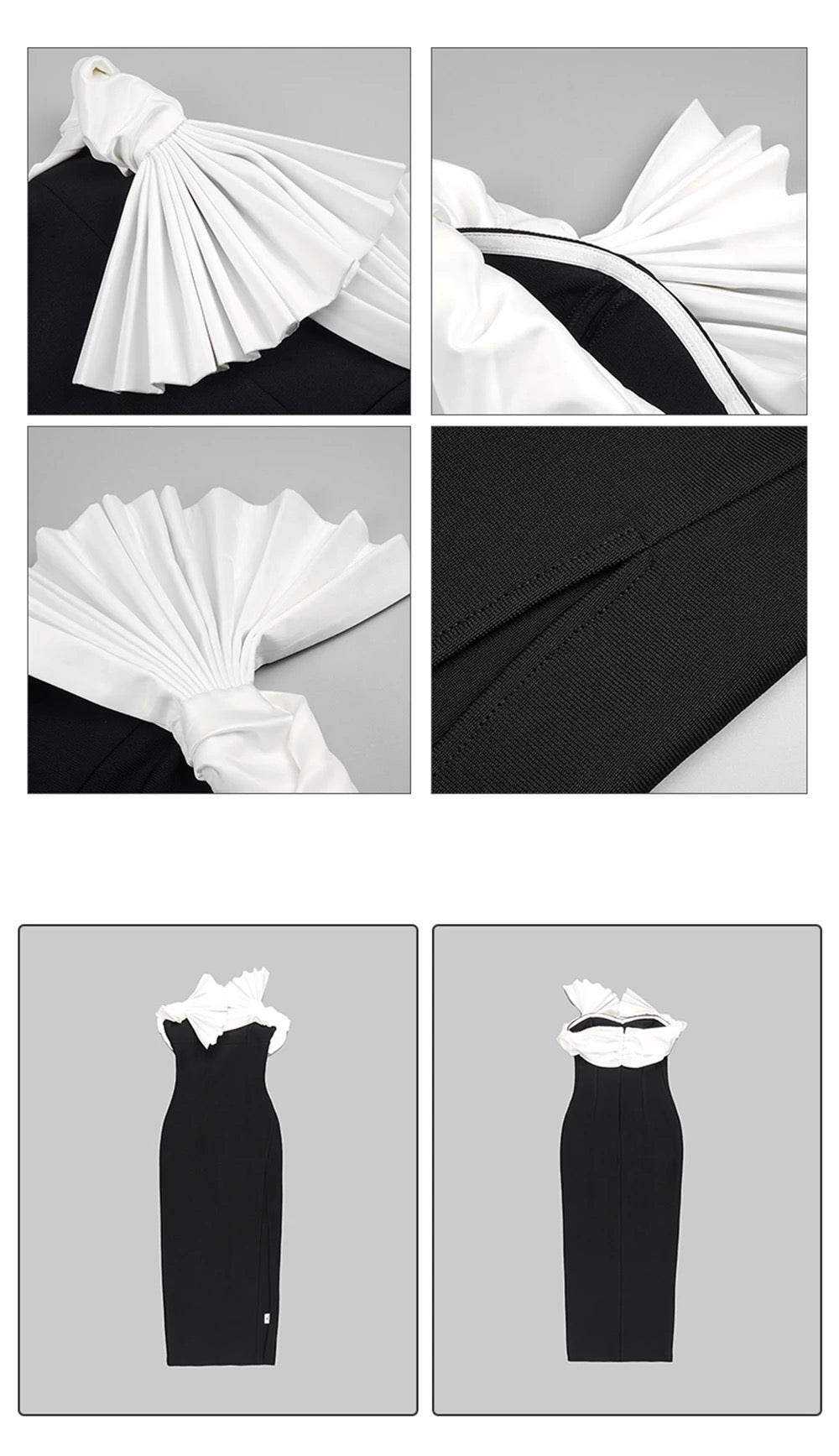 Folding Fan Strapless Sexy Tight Black and White Bandage - REBECATHELABEL