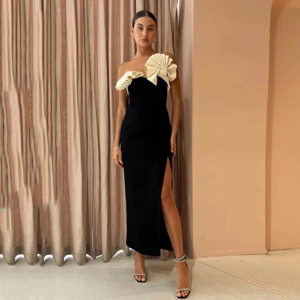 Folding Fan Strapless Sexy Tight Black and White Bandage - REBECATHELABEL