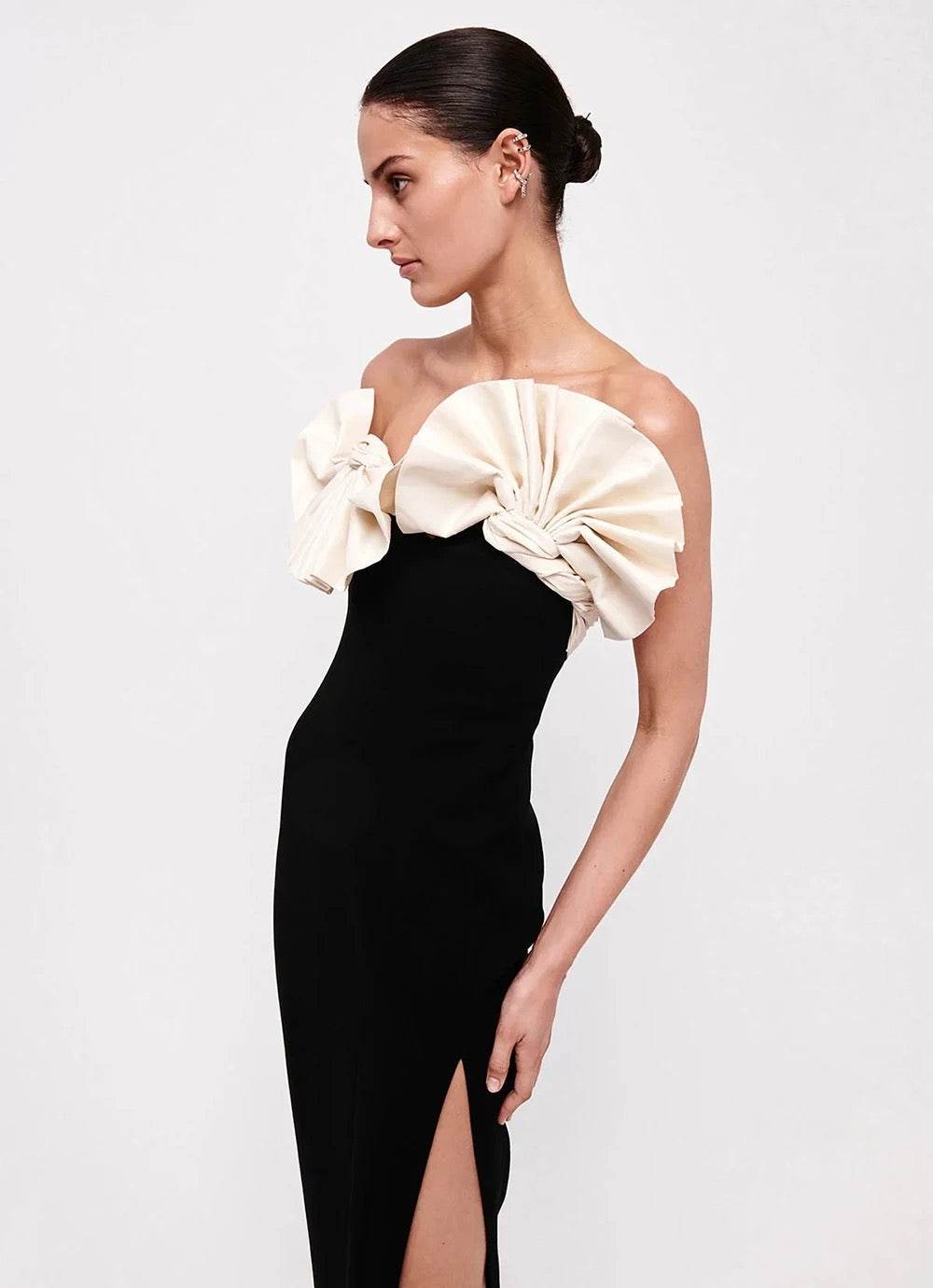 Folding Fan Strapless Sexy Tight Black and White Bandage - REBECATHELABEL