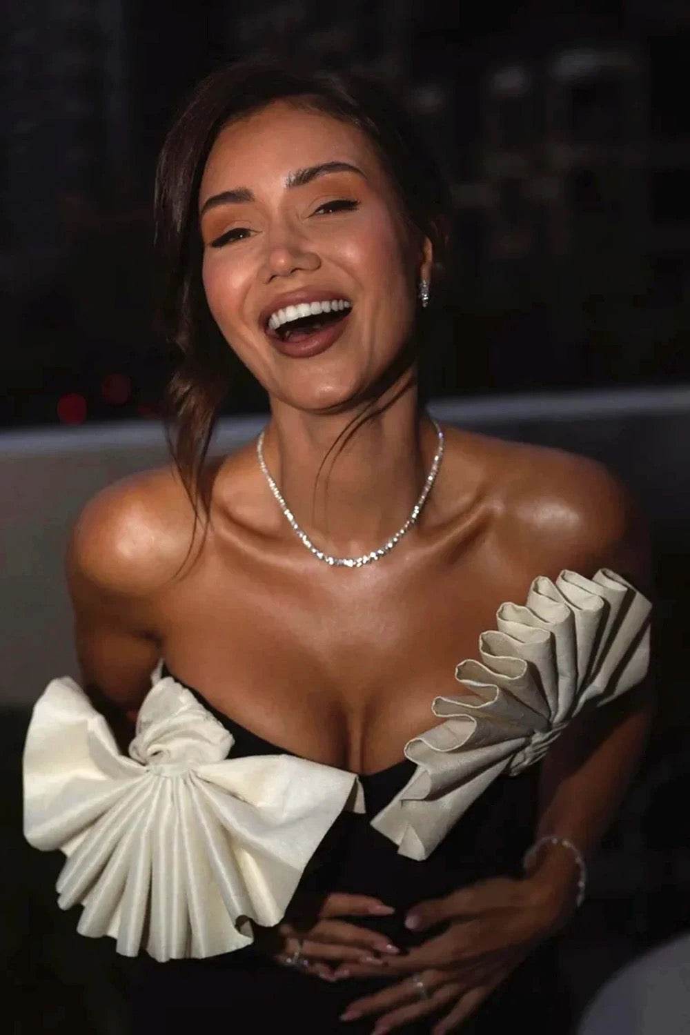 Folding Fan Strapless Sexy Tight Black and White Bandage - REBECATHELABEL