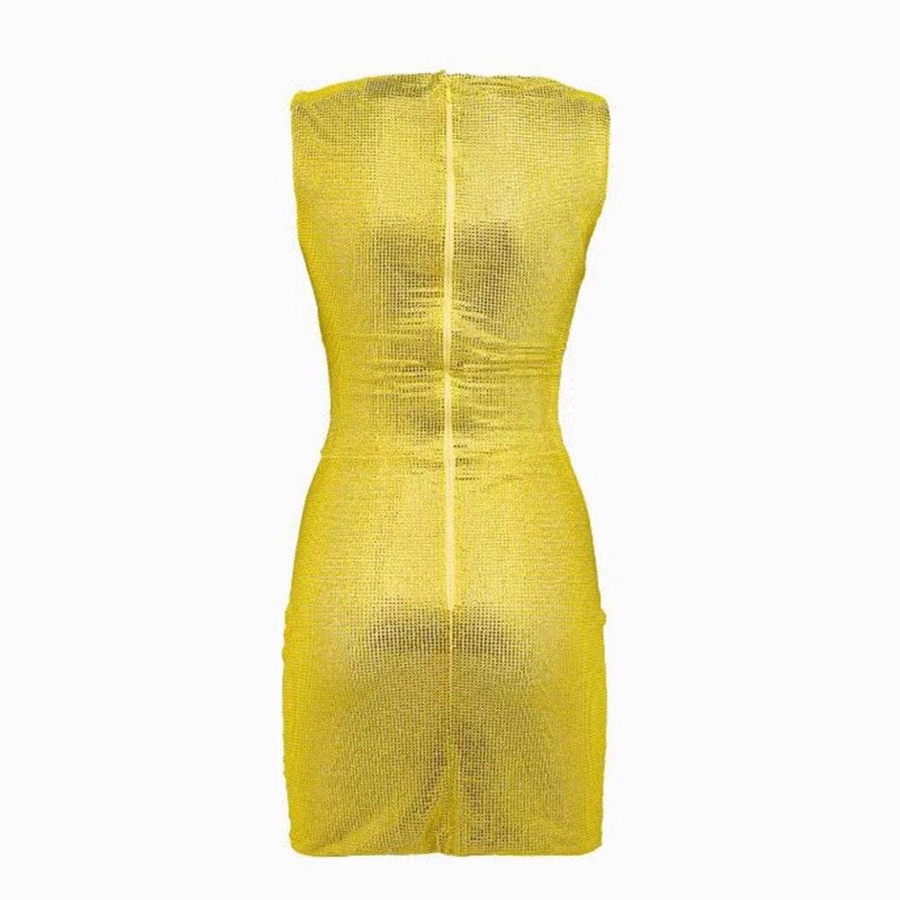 Gold Sexy Diamond Flower Hollow Sleeveless Mini Dress - REBECATHELABEL