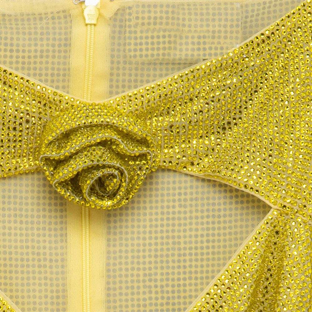 Gold Sexy Diamond Flower Hollow Sleeveless Mini Dress - REBECATHELABEL