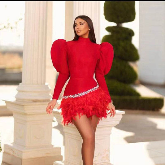 Good energy feather rhinestone dress - REBECATHELABEL