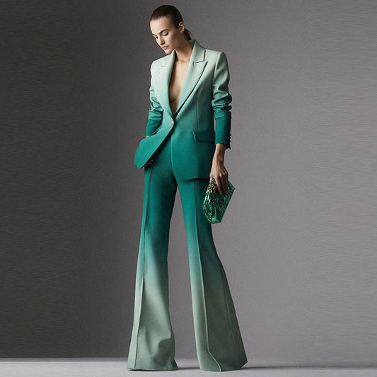Gradient Color Slim Suit Flared Pants Suit Two Piece Suit - REBECATHELABEL