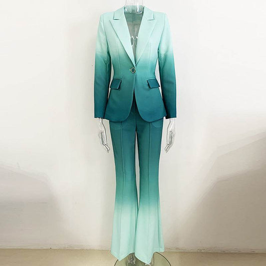 Gradient Color Slim Suit Flared Pants Suit Two Piece Suit - REBECATHELABEL