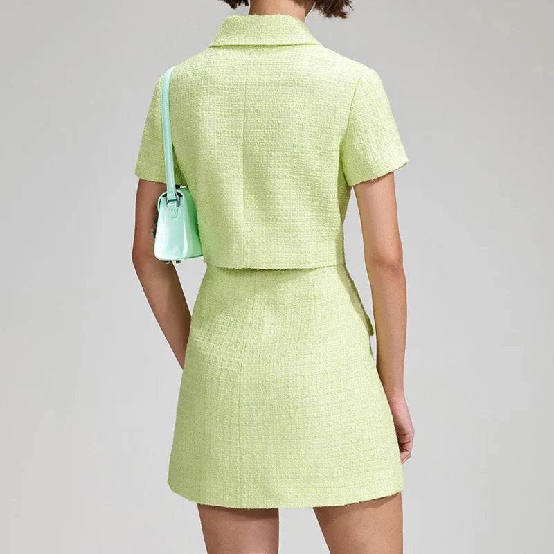 Green Woolen Waist Slimming Dress - REBECATHELABEL