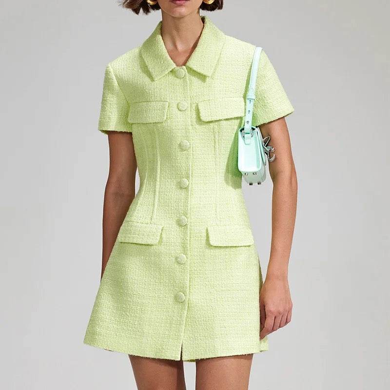 Green Woolen Waist Slimming Dress - REBECATHELABEL