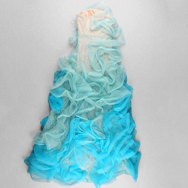 HALLIE EXAGGERATED RUFFLE SPLIT HEM DRESS - REBECATHELABEL