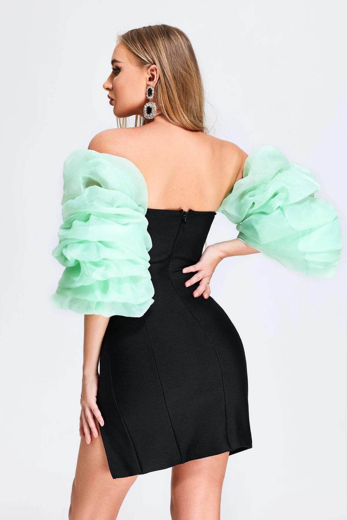 Harlow Mesh Sleeves Bandage Dress - REBECATHELABEL