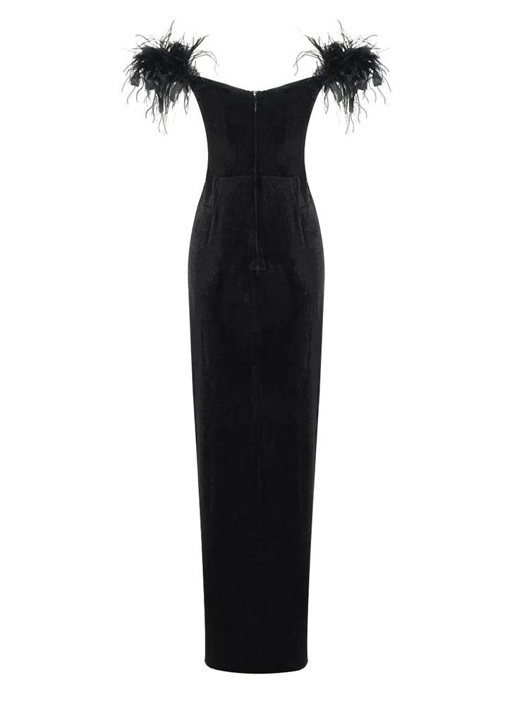 High Split Off The Shoulder Velvet Dress - REBECATHELABEL