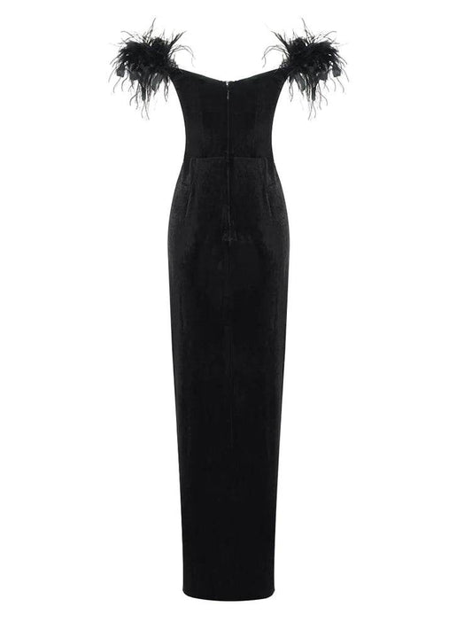 High Split Off The Shoulder Velvet Dress - REBECATHELABEL