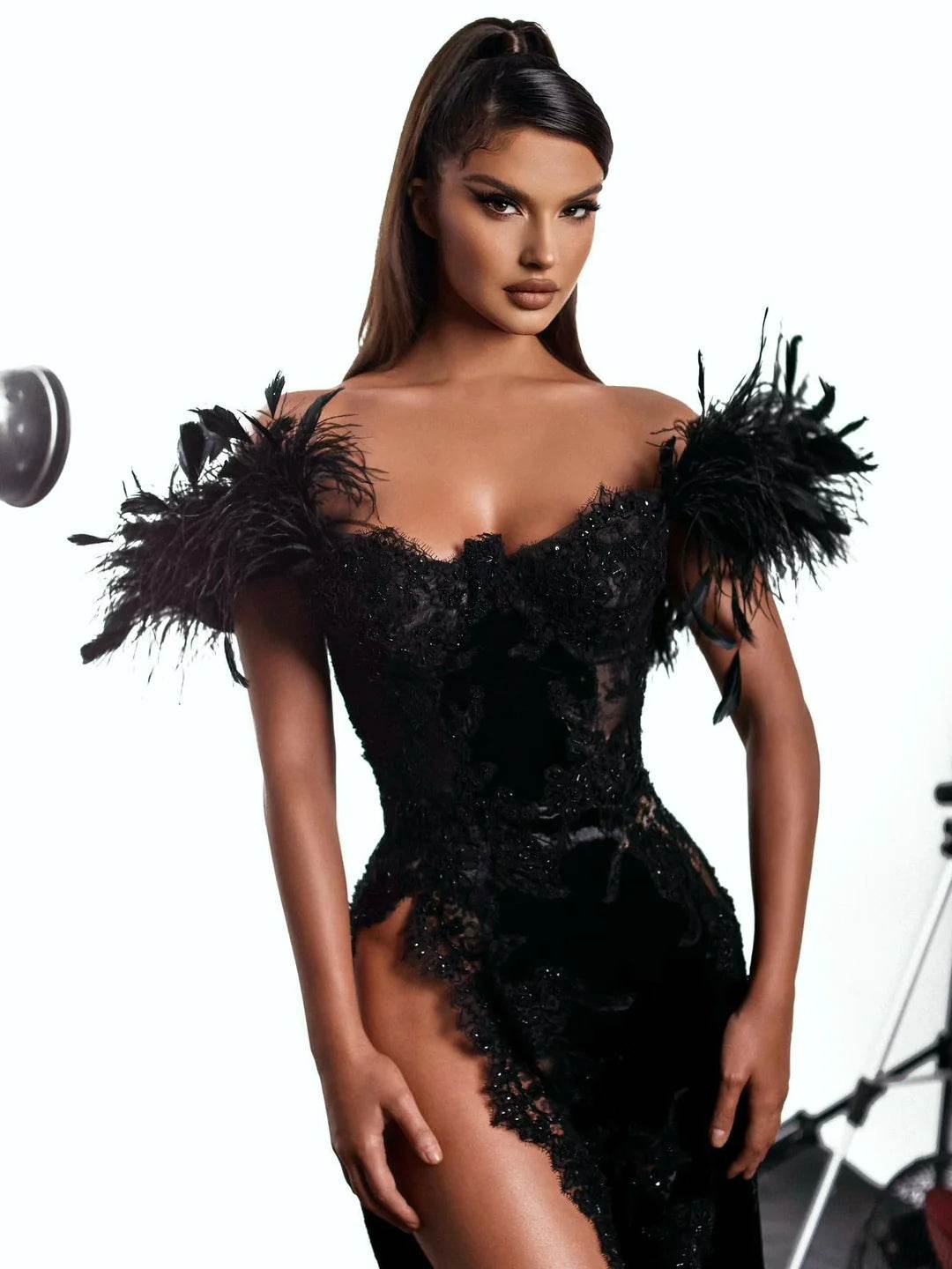 High Split Off The Shoulder Velvet Dress - REBECATHELABEL