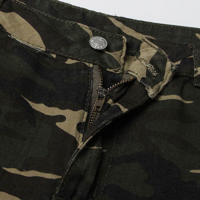 High Street Retro Denim Camouflage Pants - REBECATHELABEL