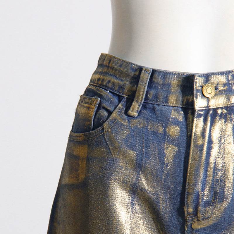 High Waist Spliced Button Streetwear Straight Leg Pant - REBECATHELABEL