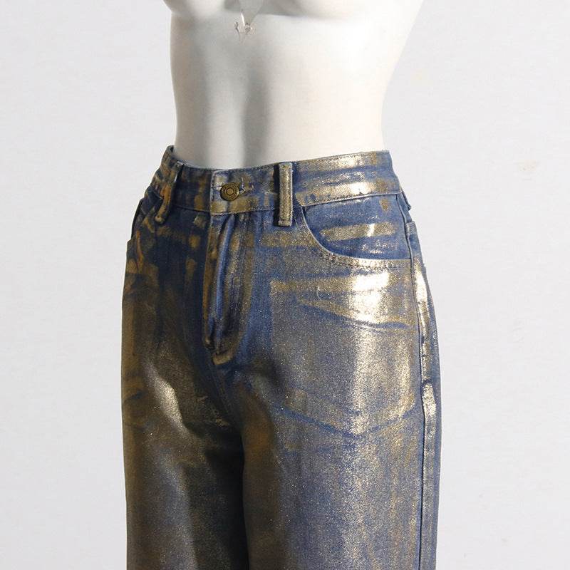 High Waist Spliced Button Streetwear Straight Leg Pant - REBECATHELABEL