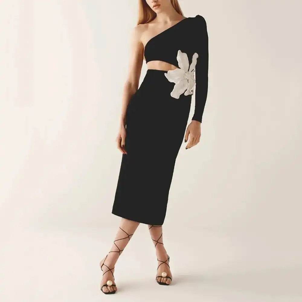 Hollow out Tight One Shoulder Maxi Bandage Dress - REBECATHELABEL