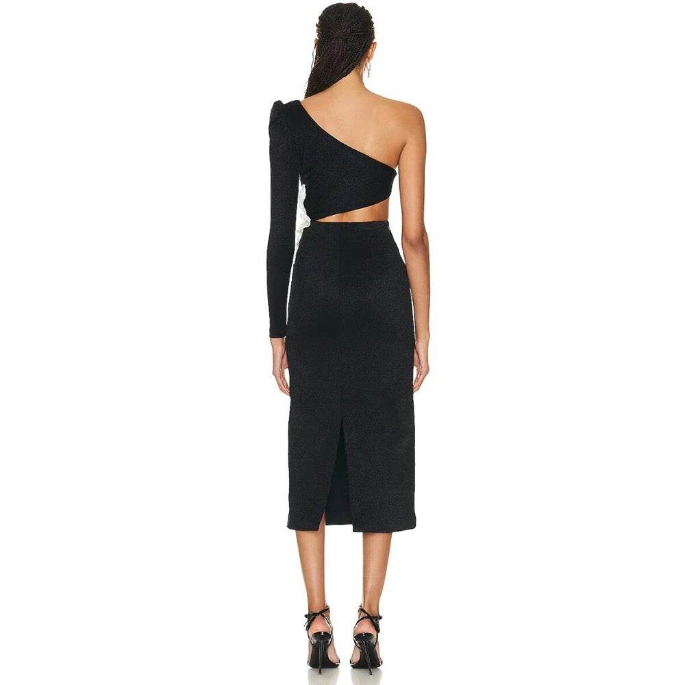 Hollow out Tight One Shoulder Maxi Bandage Dress - REBECATHELABEL