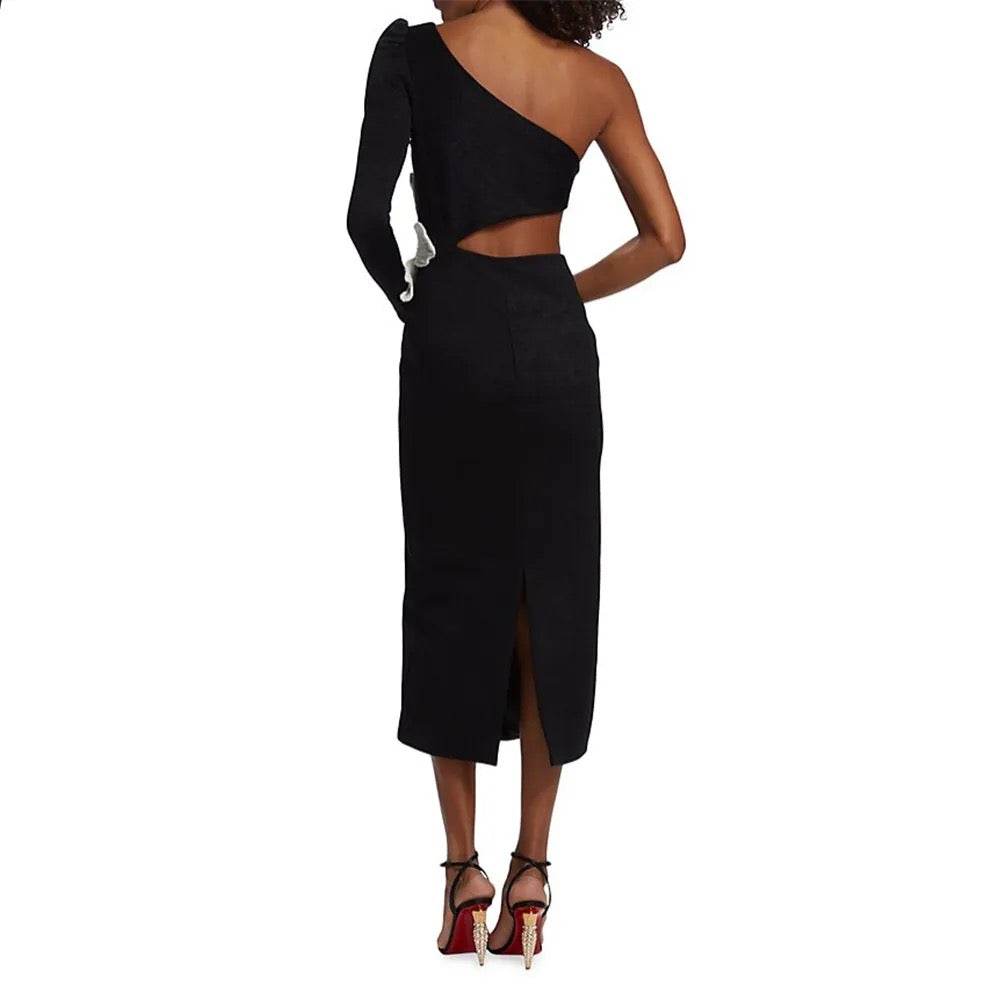 Hollow out Tight One Shoulder Maxi Bandage Dress - REBECATHELABEL