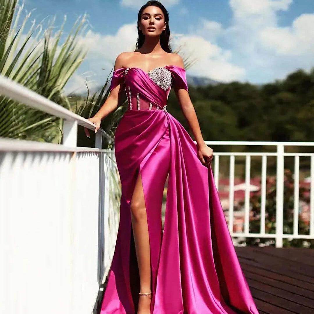 Hot Pink Contrast Detail Embellished Dress - REBECATHELABEL