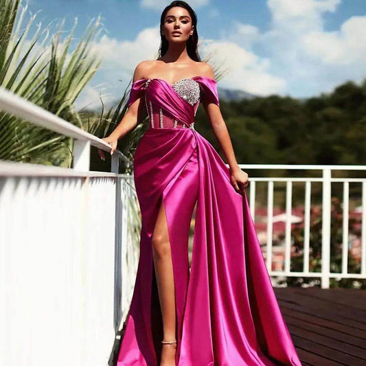 Hot Pink Contrast Detail Embellished Dress - REBECATHELABEL