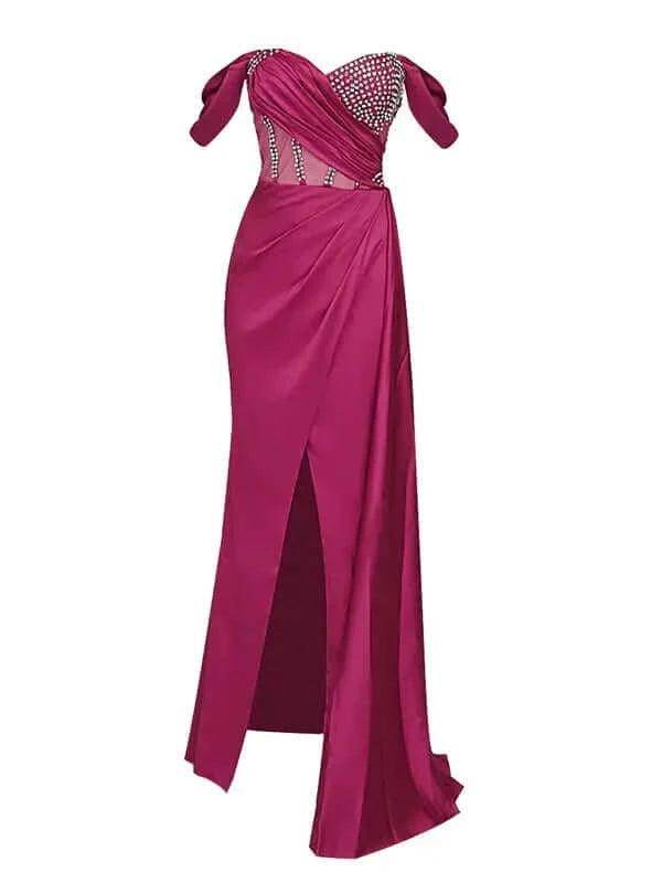 Hot Pink Contrast Detail Embellished Dress - REBECATHELABEL