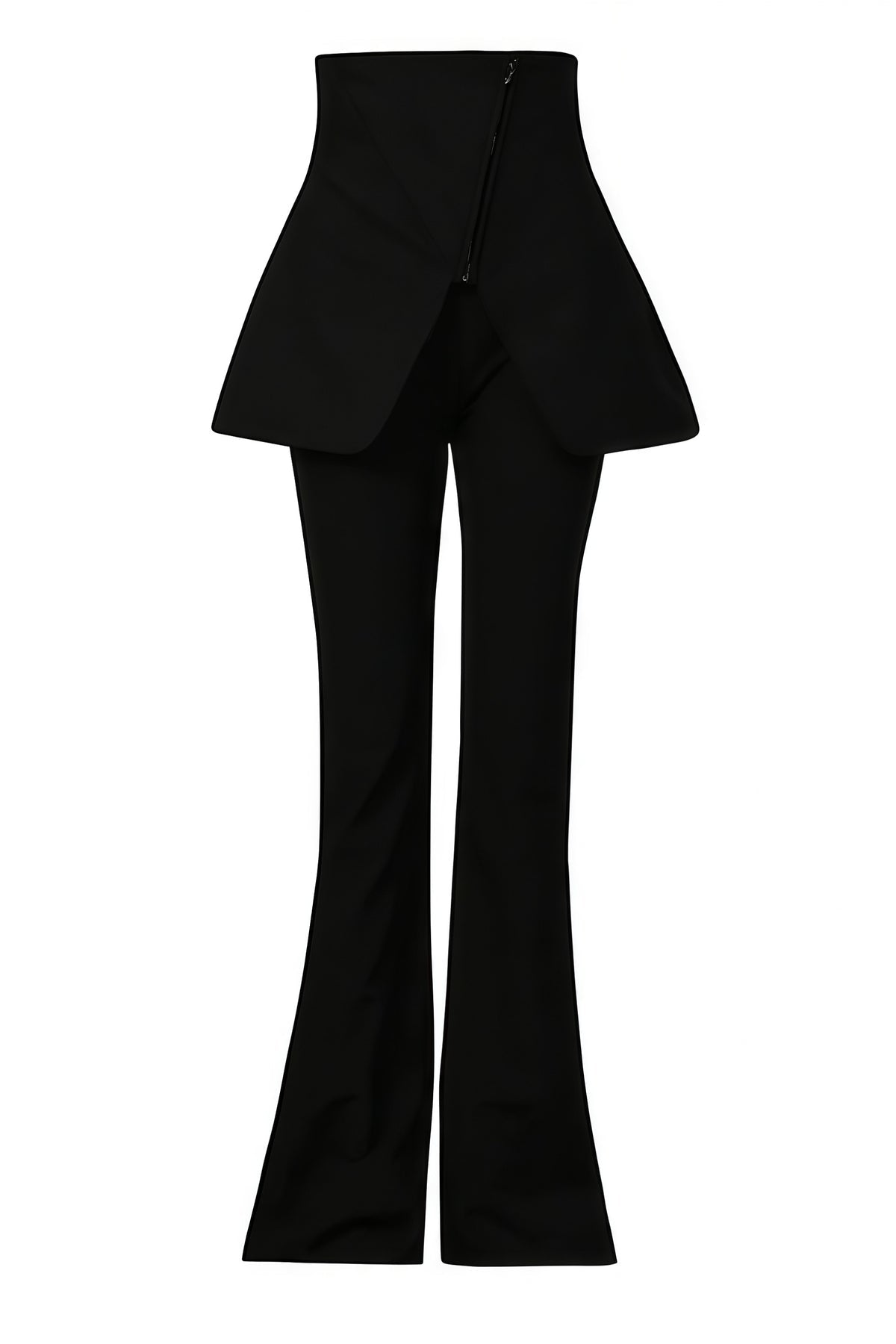 Black Diagonal-Zip Flared Trousers