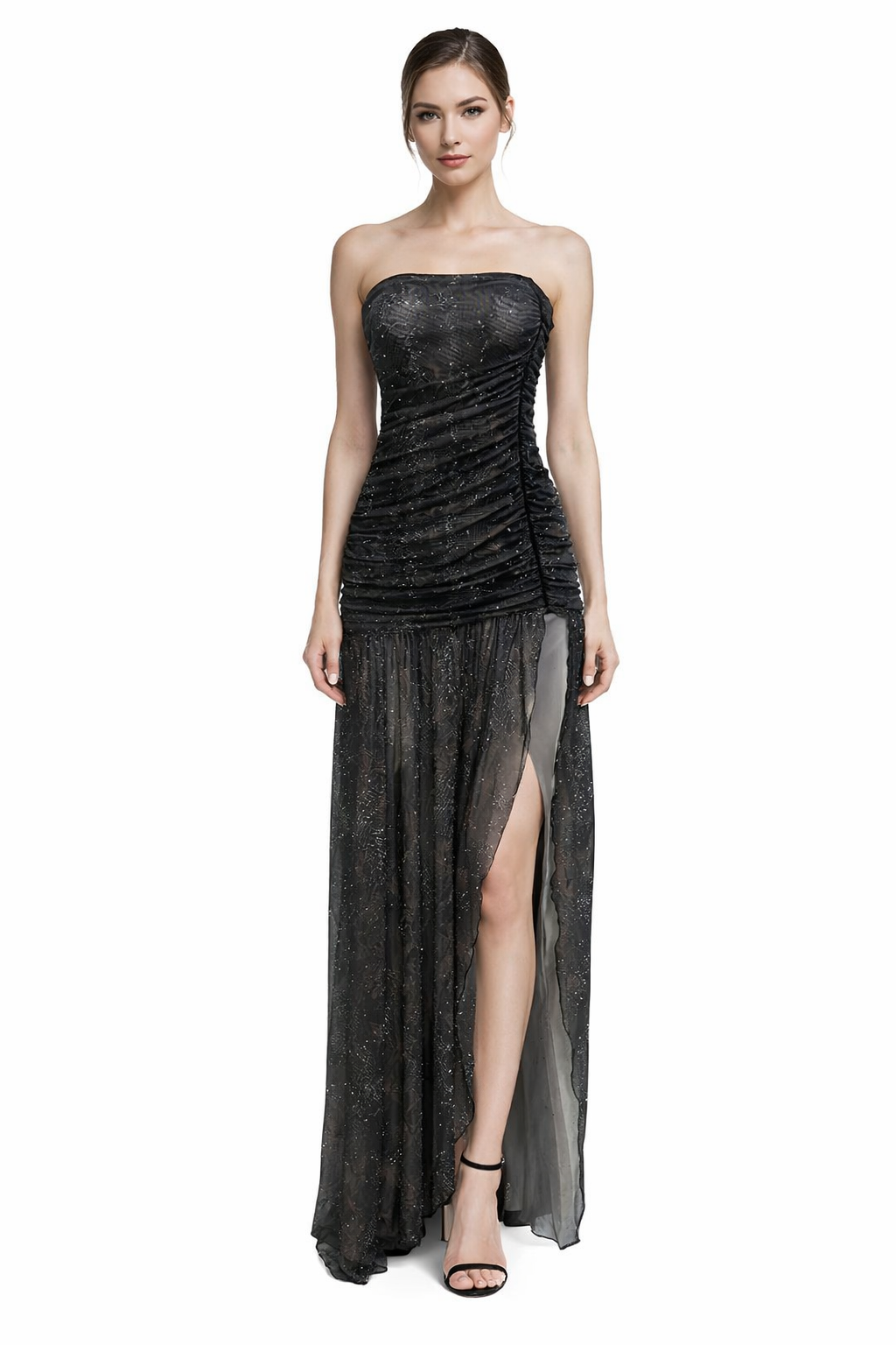 Strapless Ruched Maxi Dress Black