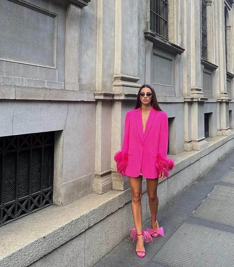 Karah feather blazer - REBECATHELABEL