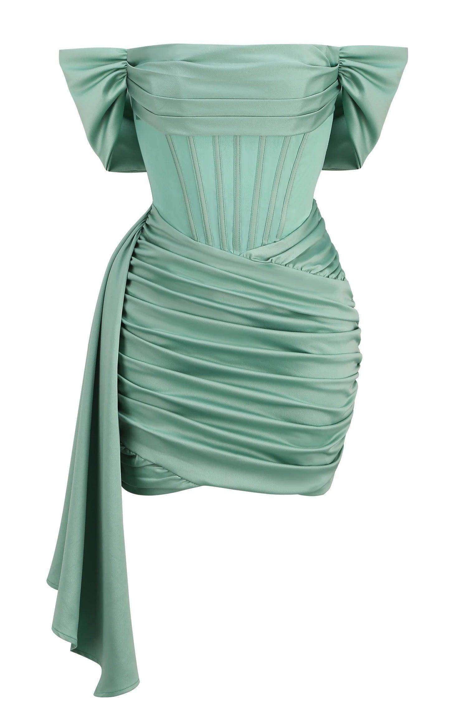 Kendal Basil Satin dress - REBECATHELABEL