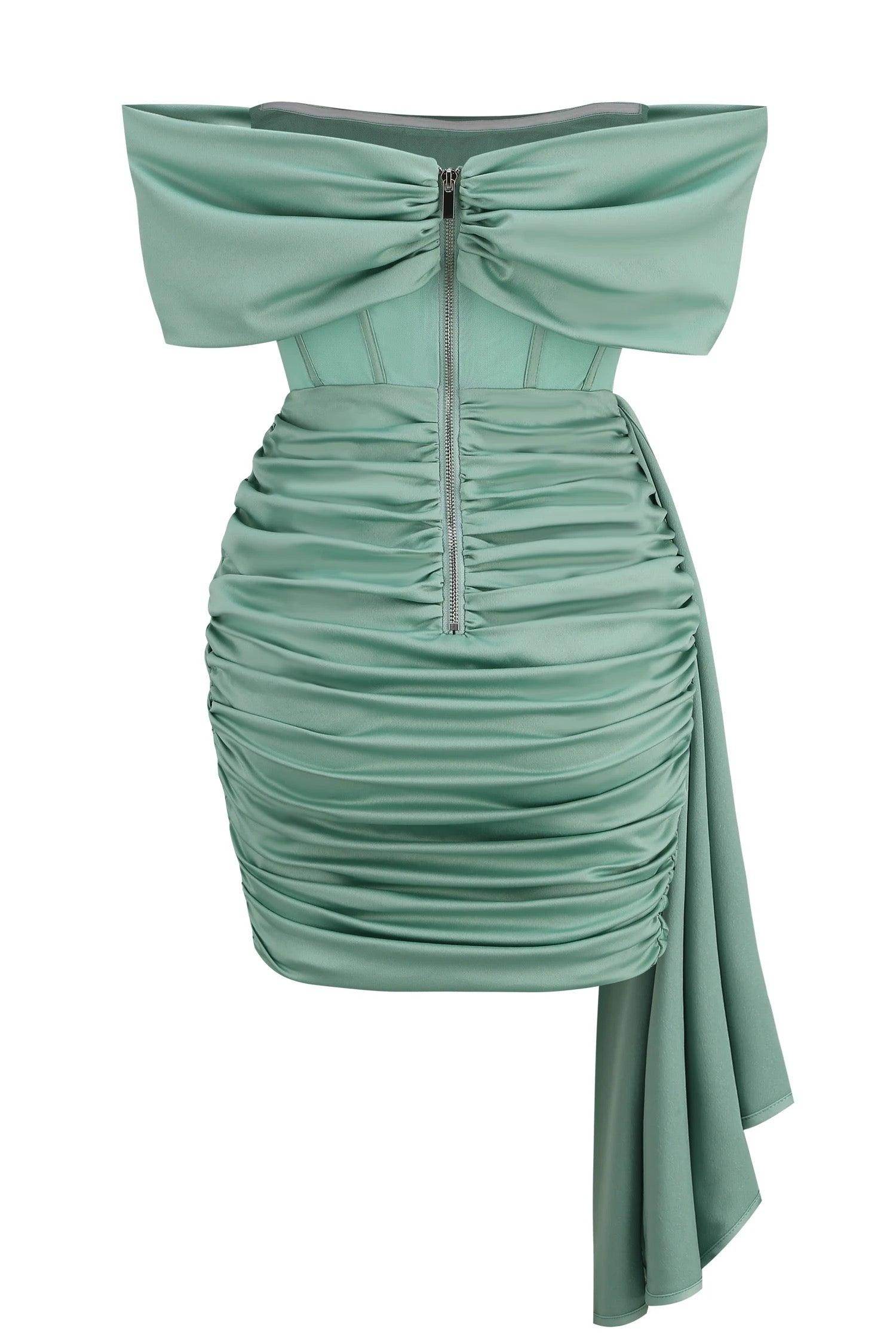 Kendal Basil Satin dress - REBECATHELABEL