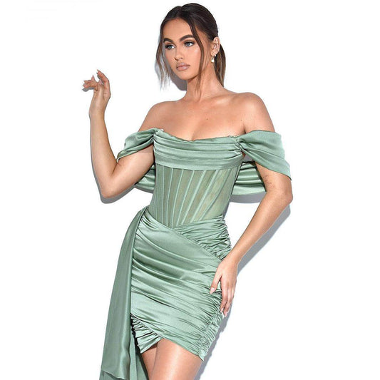 Kendal Basil Satin dress - REBECATHELABEL