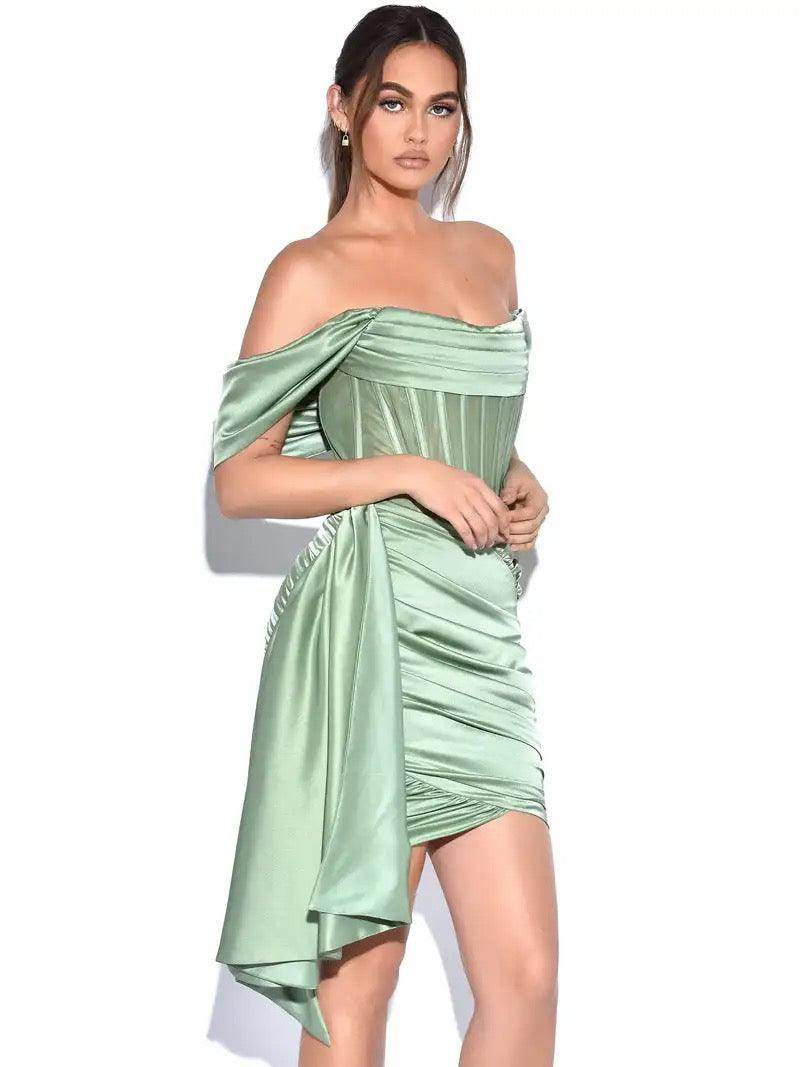 Kendal Basil Satin dress - REBECATHELABEL