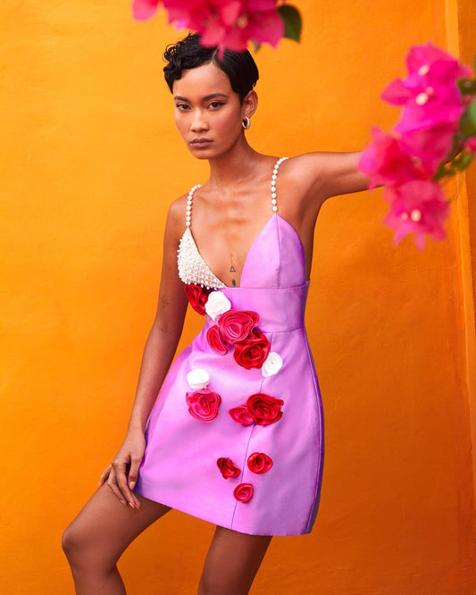 Kiki flower pearl mini dress - REBECATHELABEL