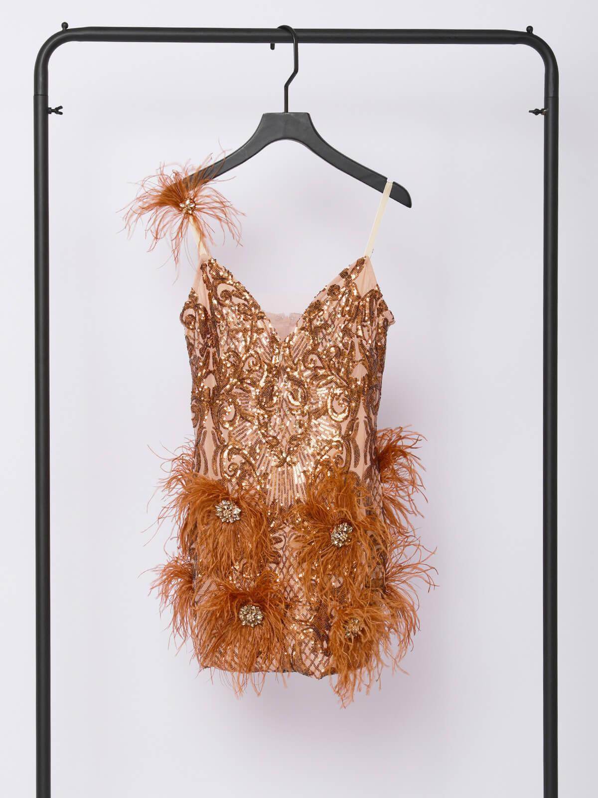 Kim Mesh Sequin Feather Mini Dress - REBECATHELABEL
