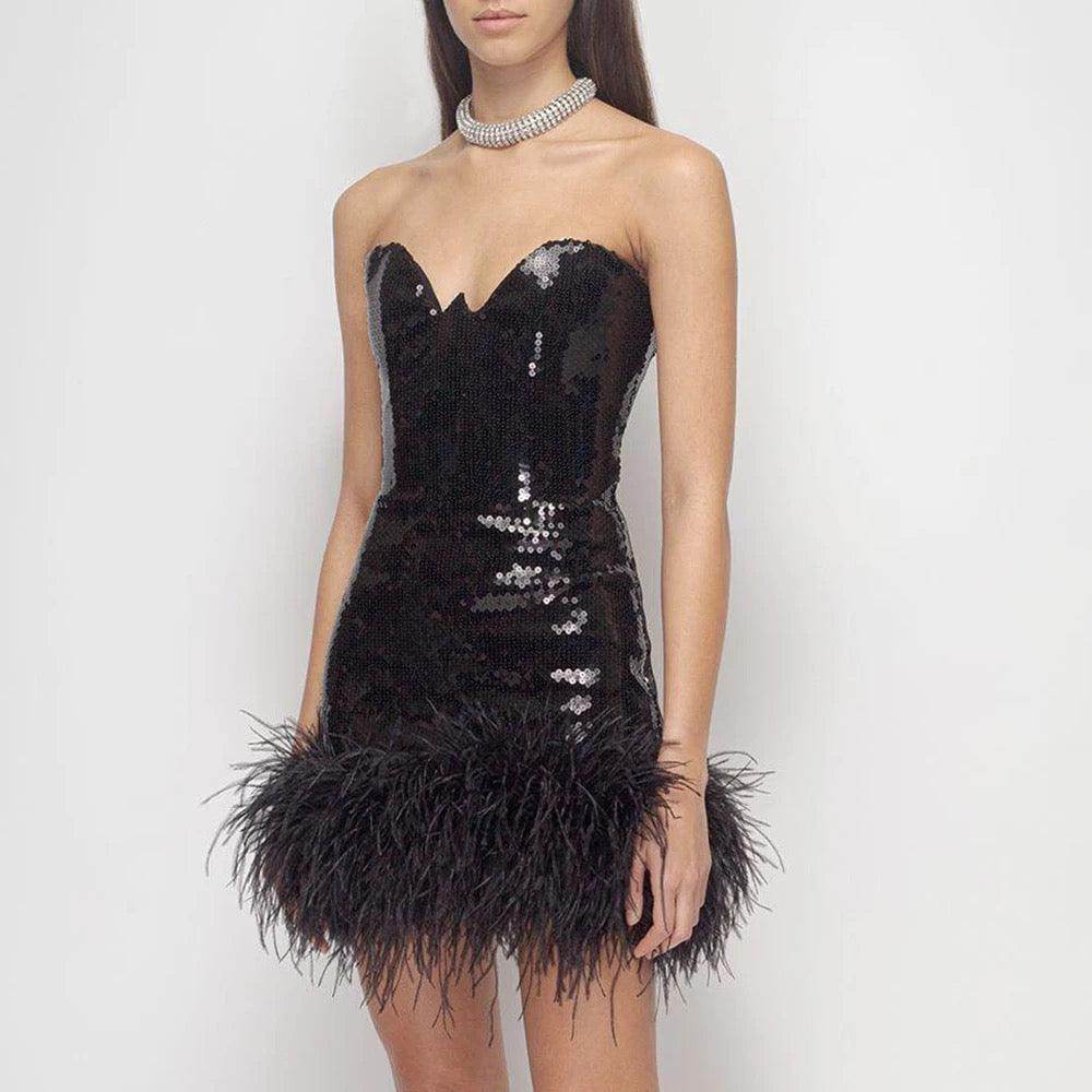 Kimola feather mini dress - REBECATHELABEL