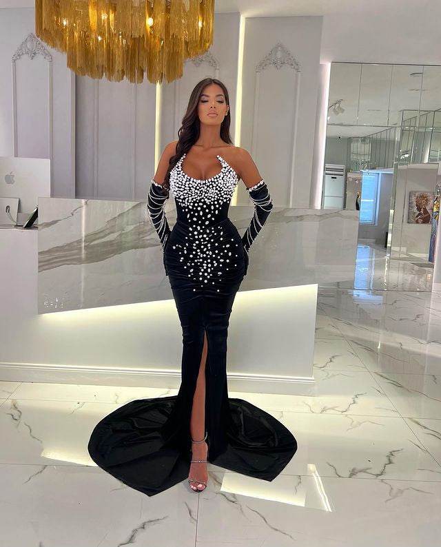 Klara glove velvet floor length dress - REBECATHELABEL