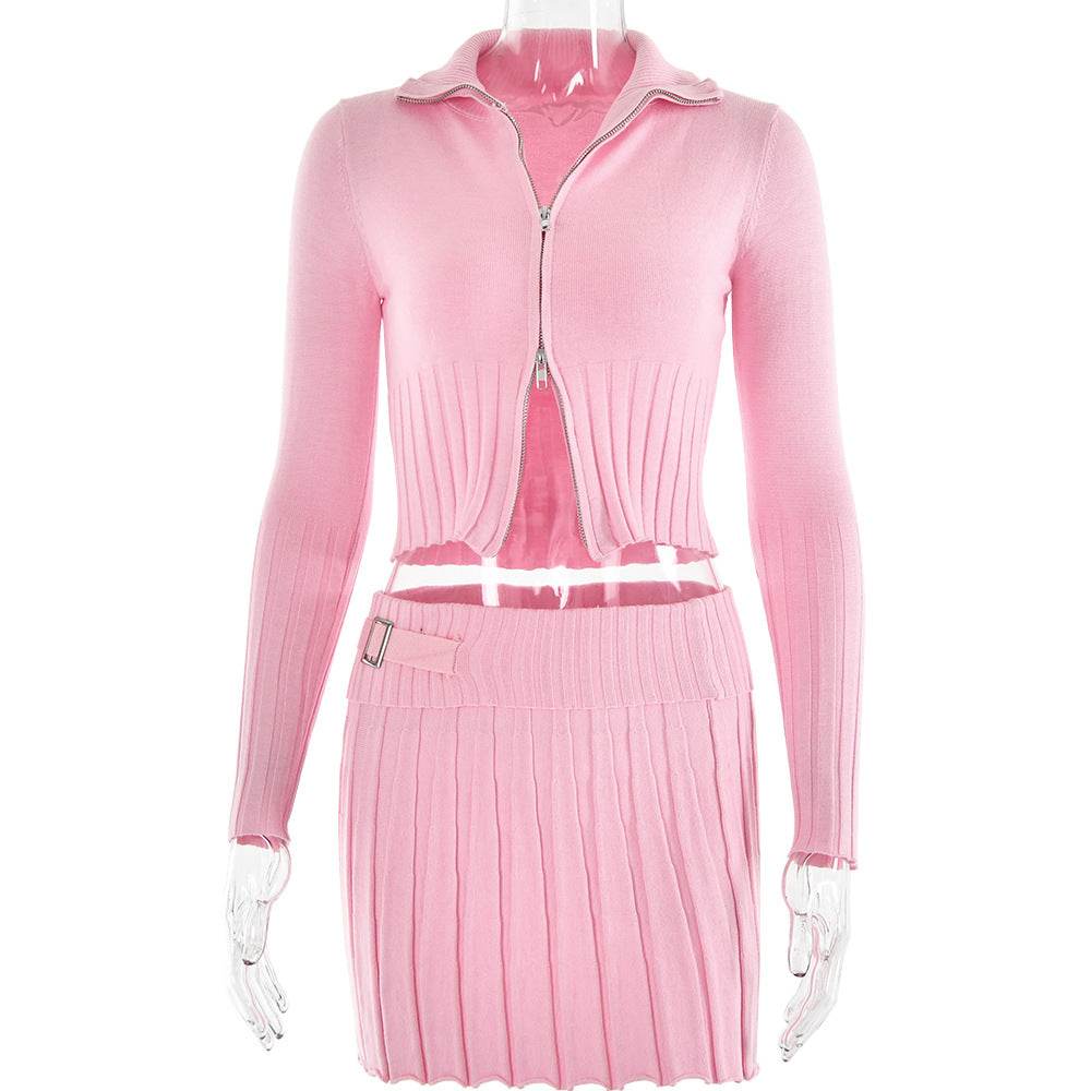 Knitted Cardigan Long Sleeve Two Piece Set - REBECATHELABEL