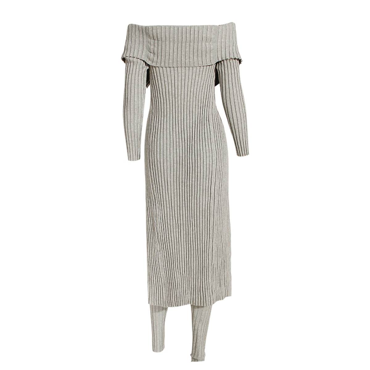 Knitted Cardigan Slash Neck Silm Single Breasted Long Sleeve set - REBECATHELABEL