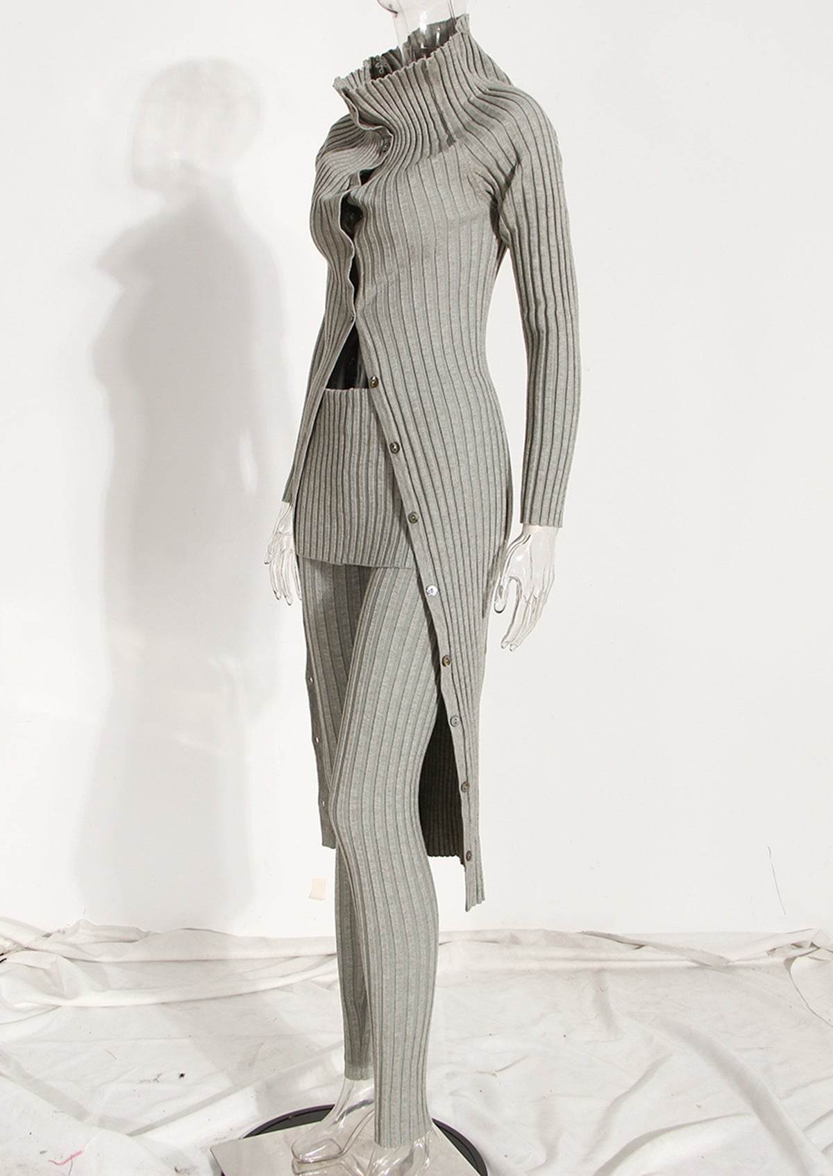 Knitted Cardigan Slash Neck Silm Single Breasted Long Sleeve set - REBECATHELABEL