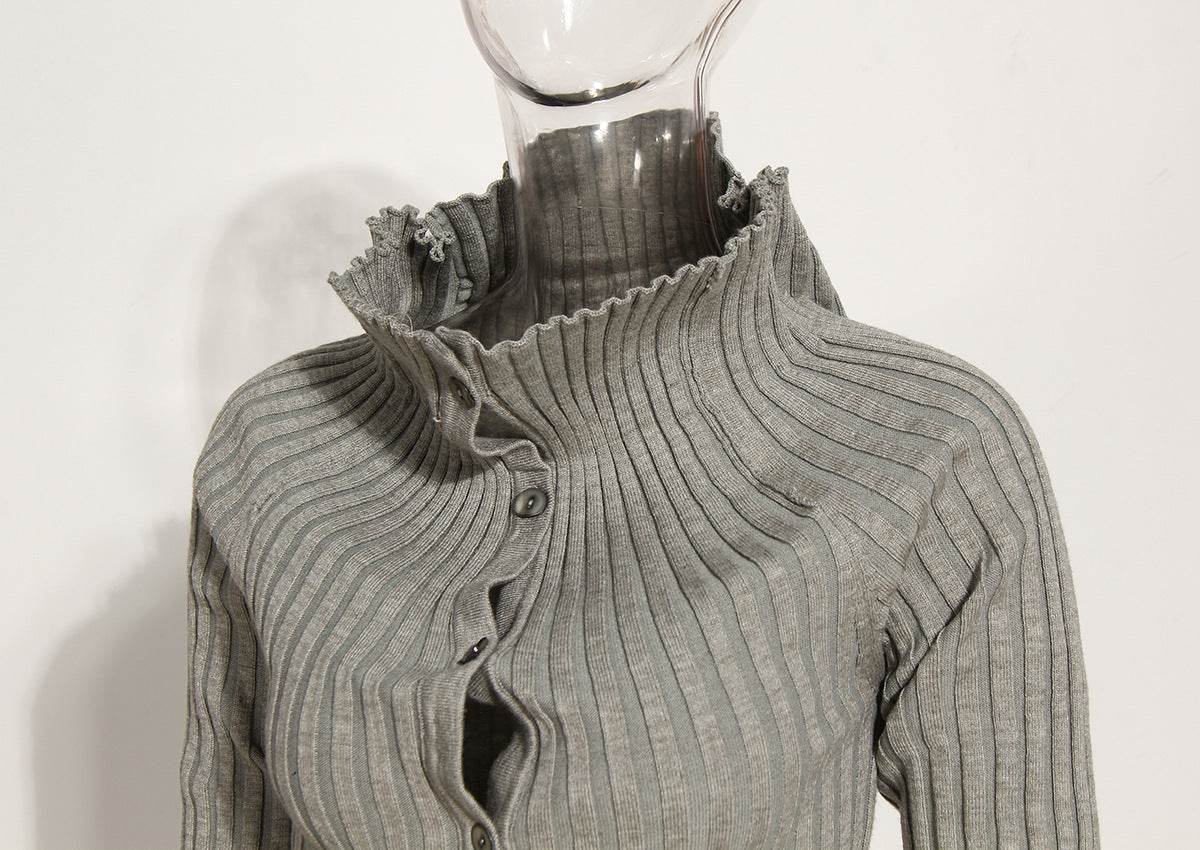 Knitted Cardigan Slash Neck Silm Single Breasted Long Sleeve set - REBECATHELABEL