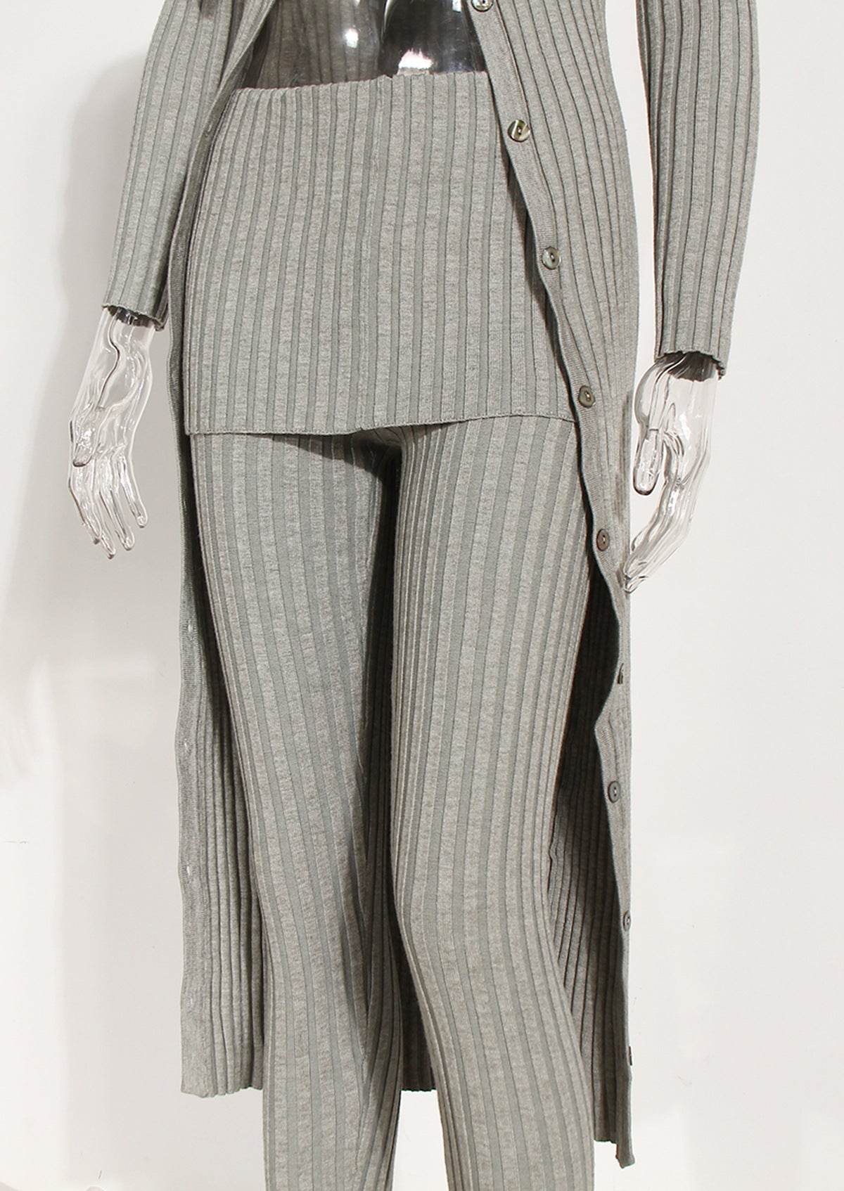 Knitted Cardigan Slash Neck Silm Single Breasted Long Sleeve set - REBECATHELABEL