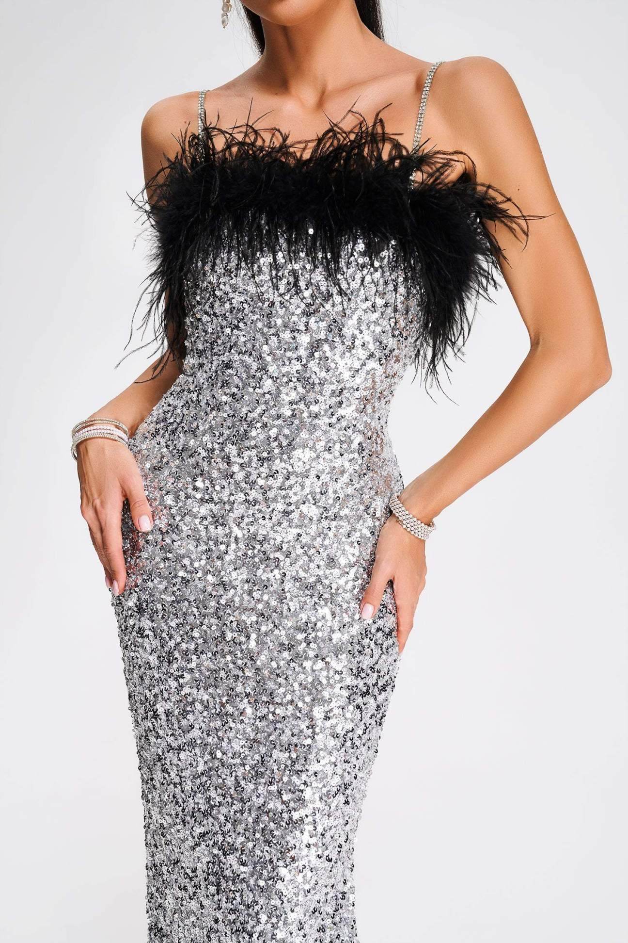 Koko Feather Sequin Midi Dress - REBECATHELABEL