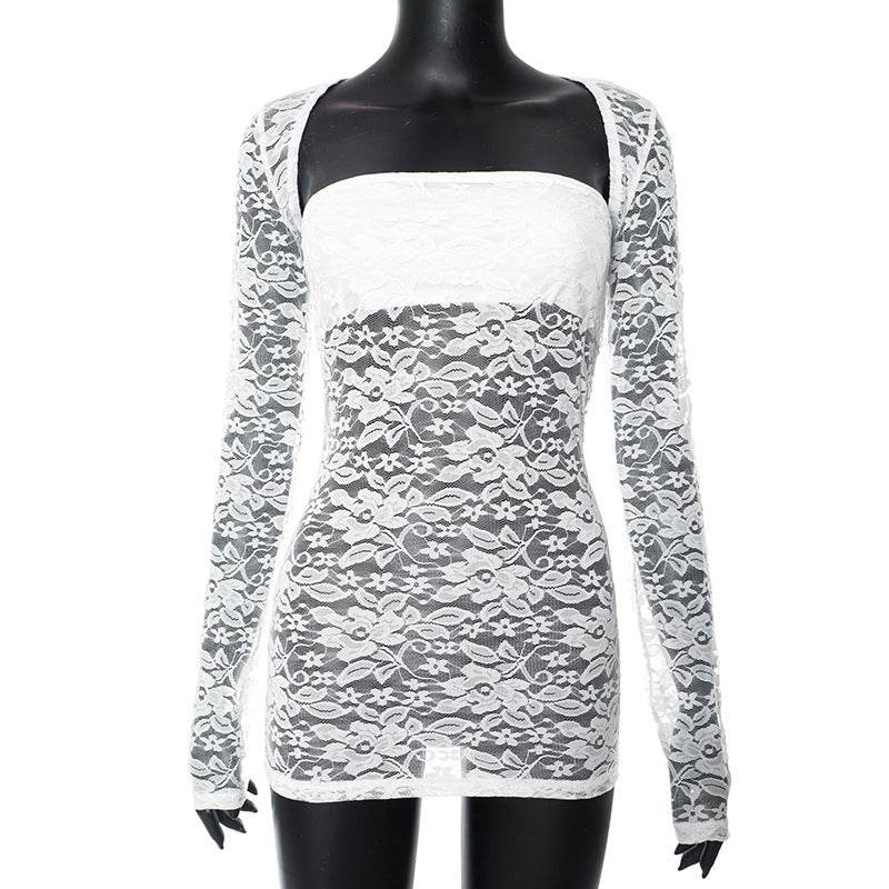 Lace See through Sexy Blouse Three Piece Pants - REBECATHELABEL