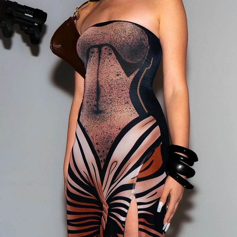 Leopard Print Camisole Strapless Vestido - REBECATHELABEL